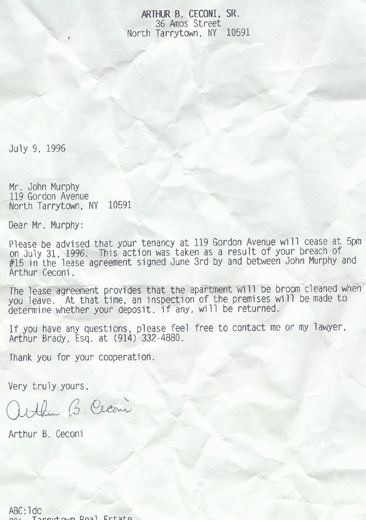 We signed the lease in June and moved in July 1st (Check out the date of the letter). John, Tom, and Paul all received a copy of this letter. We did not move out until July of 1997!